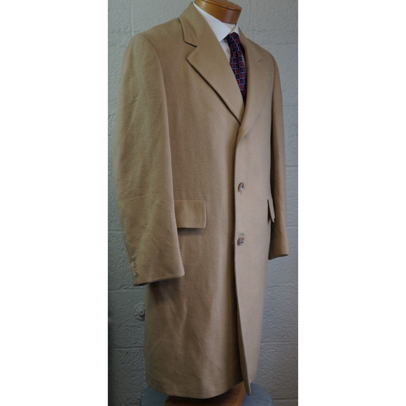 Tan overcoat 100 % Dhalishan Cashmere Over Coat Made USA - Picture 4 of 9
